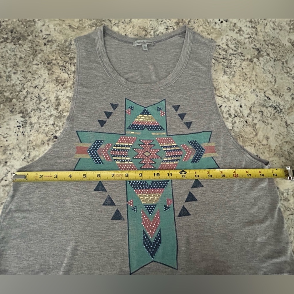Charlotte Russe Aztec Print Tank Tee Rhinestones Soft Stretchy Activewear Size M - Picture 10 of 11